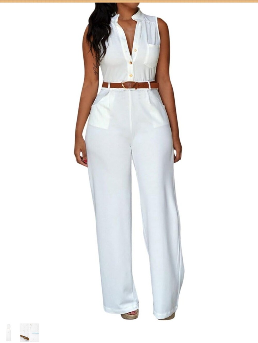 Sleeveless White Wide-Leg Jumpsuit with Belt